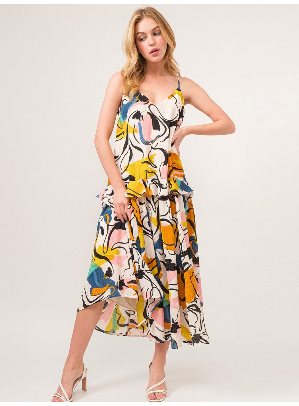 WOMEN'S SLEEVELESS V-NECK FLORAL TIERED ...