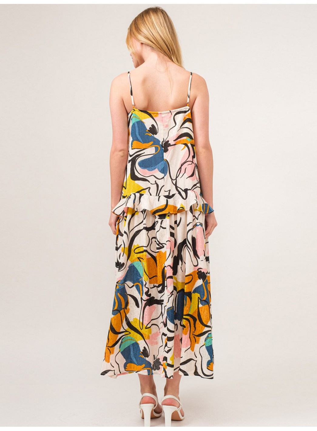 WOMEN'S SLEEVELESS V-NECK FLORAL TIERED MAXI DRESS