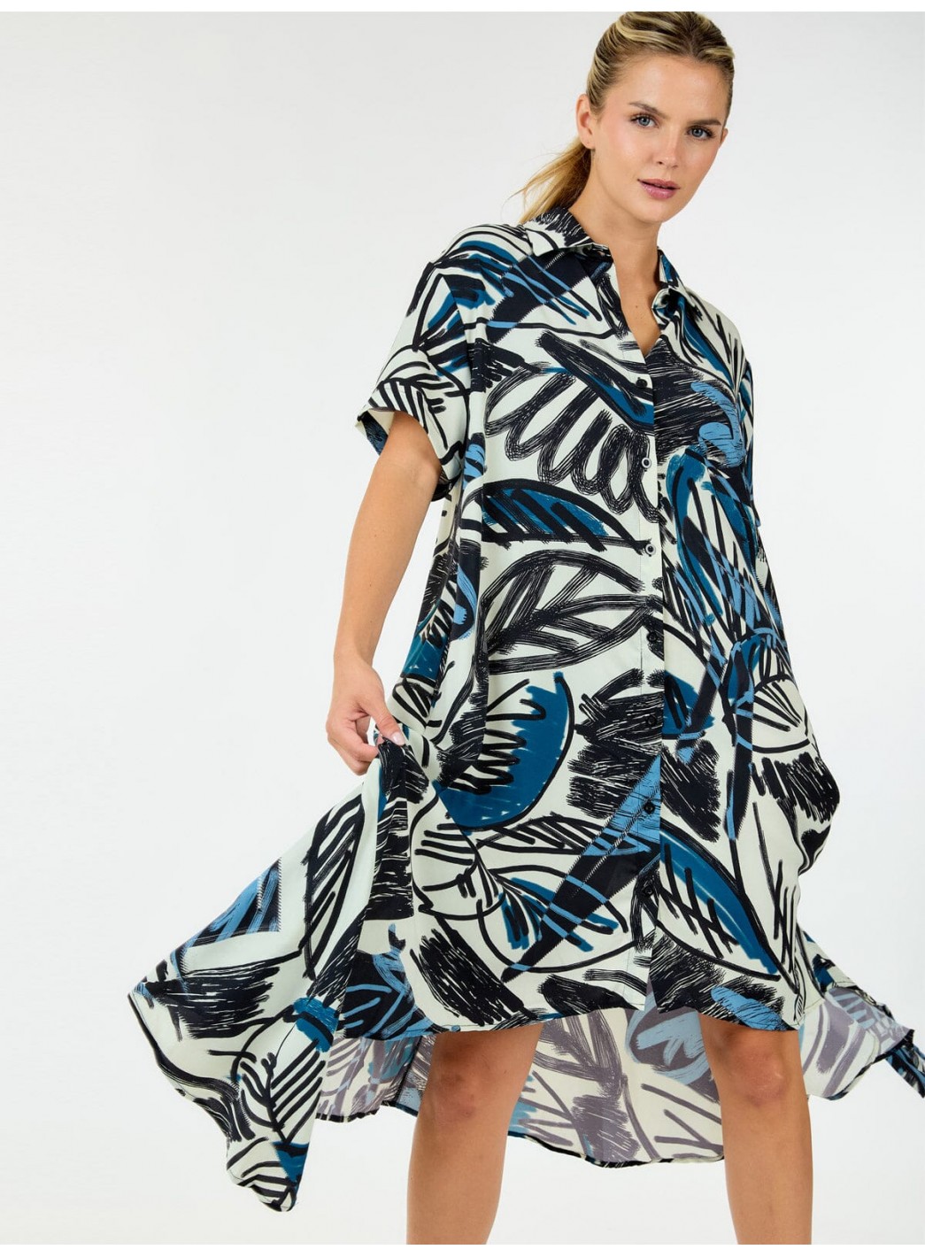 WOMEN'S SHORT SLEEVE BUTTON UP LOOSE FIT MINI DRESS