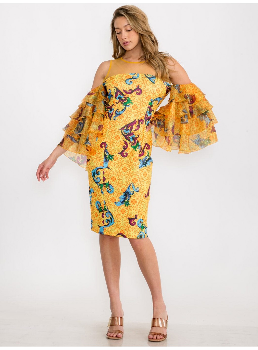 WOMEN'S COLD SHOULDER SHORT RUFFLE SLEEV...