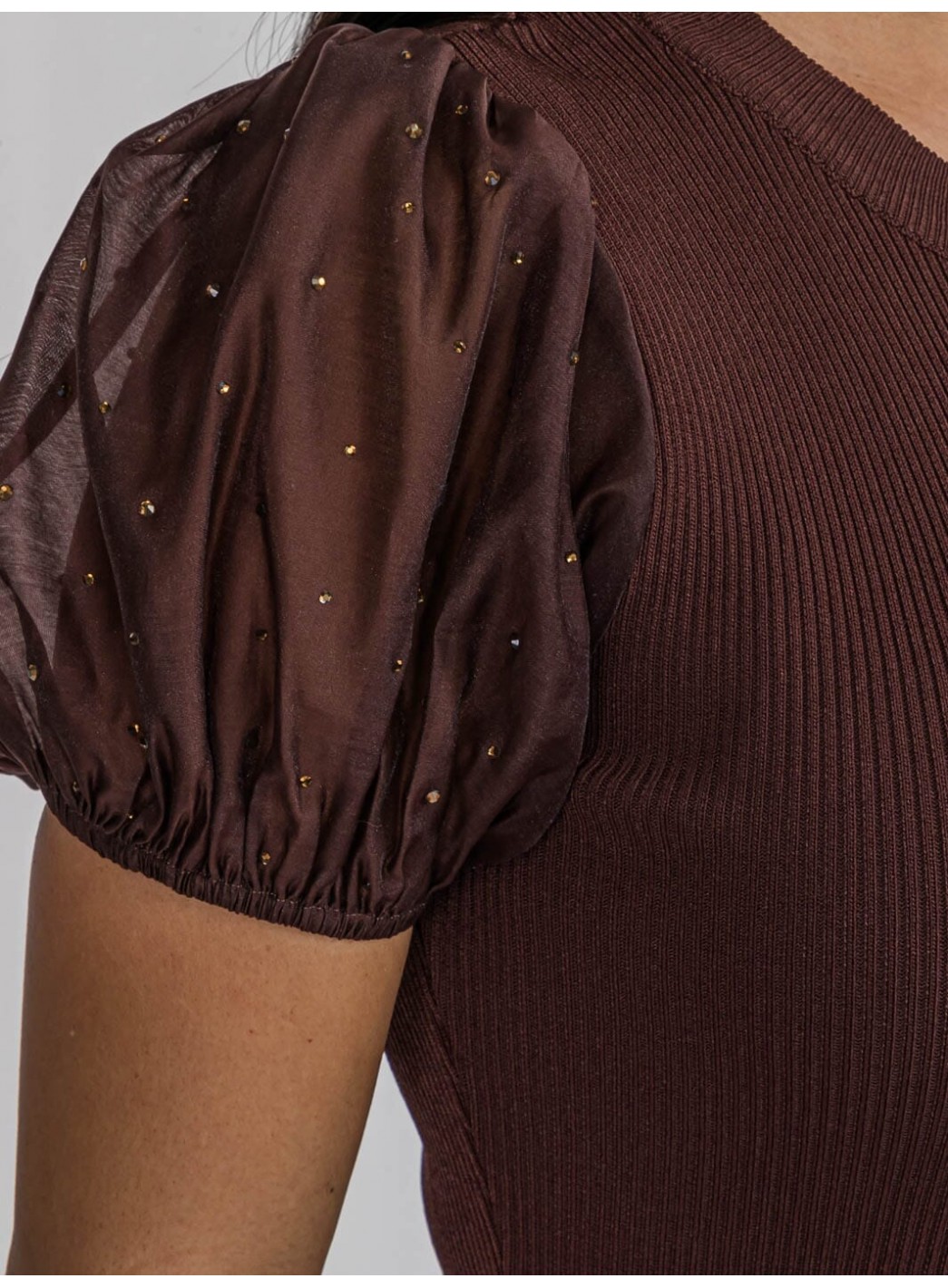 WOMEN'S SHORT PUFF SLEEVE BODYCON RIBBED MINI DRESS