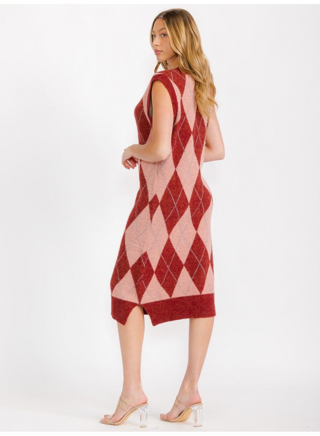 WOMEN'S SLEEVELESS V-NECK PRINTED COLORBLOCK MIDI DRESS