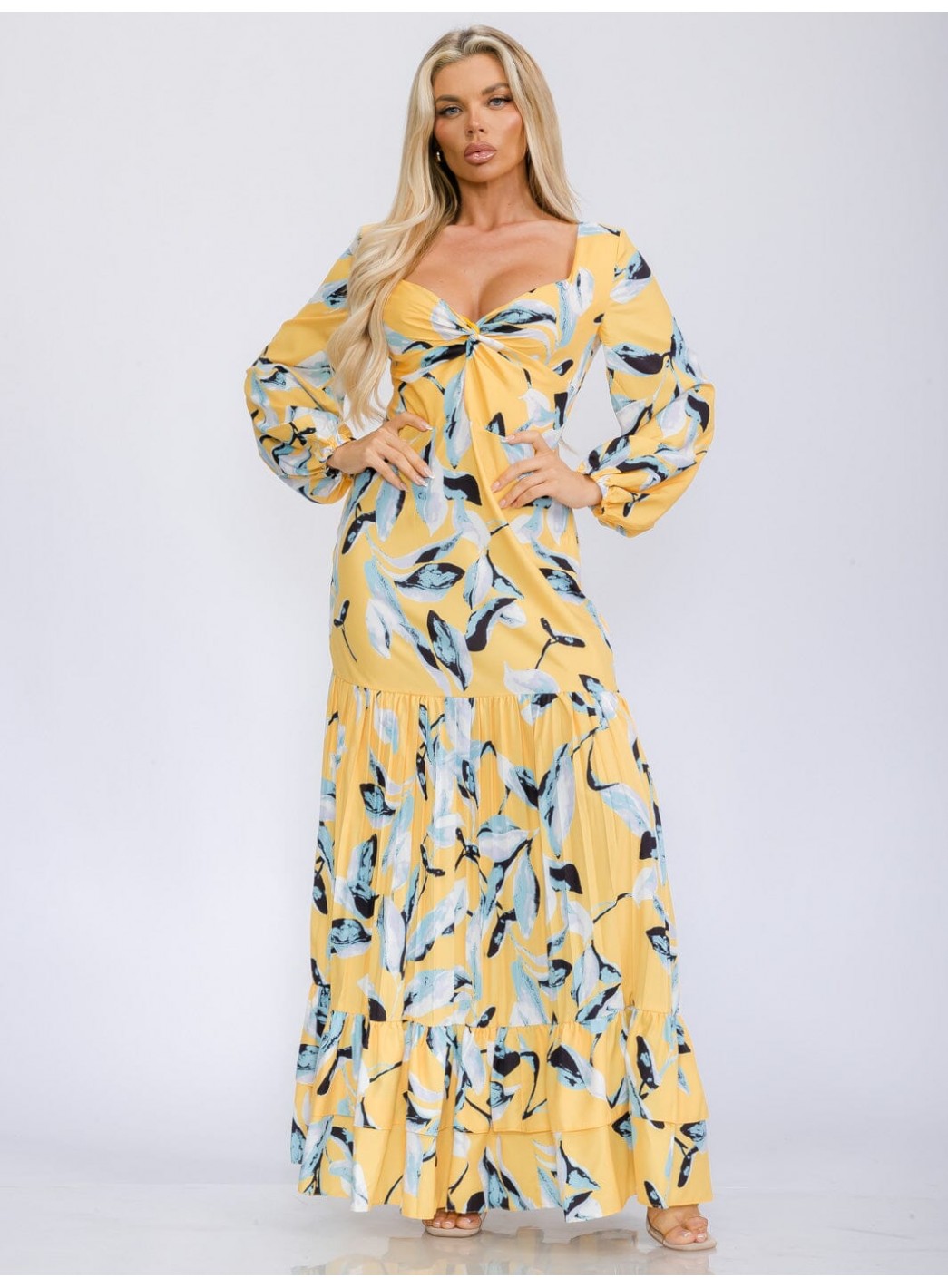 WOMEN'S LONG SLEEVE V-NECK TIERED FLORAL...