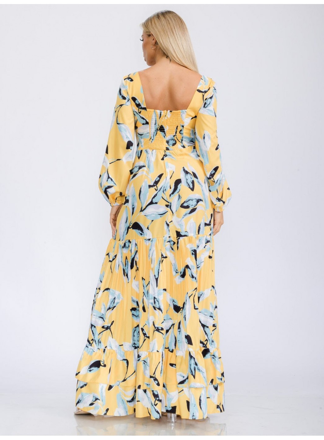 WOMEN'S LONG SLEEVE V-NECK TIERED FLORAL PRINT MAXI DRESS WOMEN'S LONG SLEEVE V-NECK TIERED FLORAL PRINT MAXI DRESS