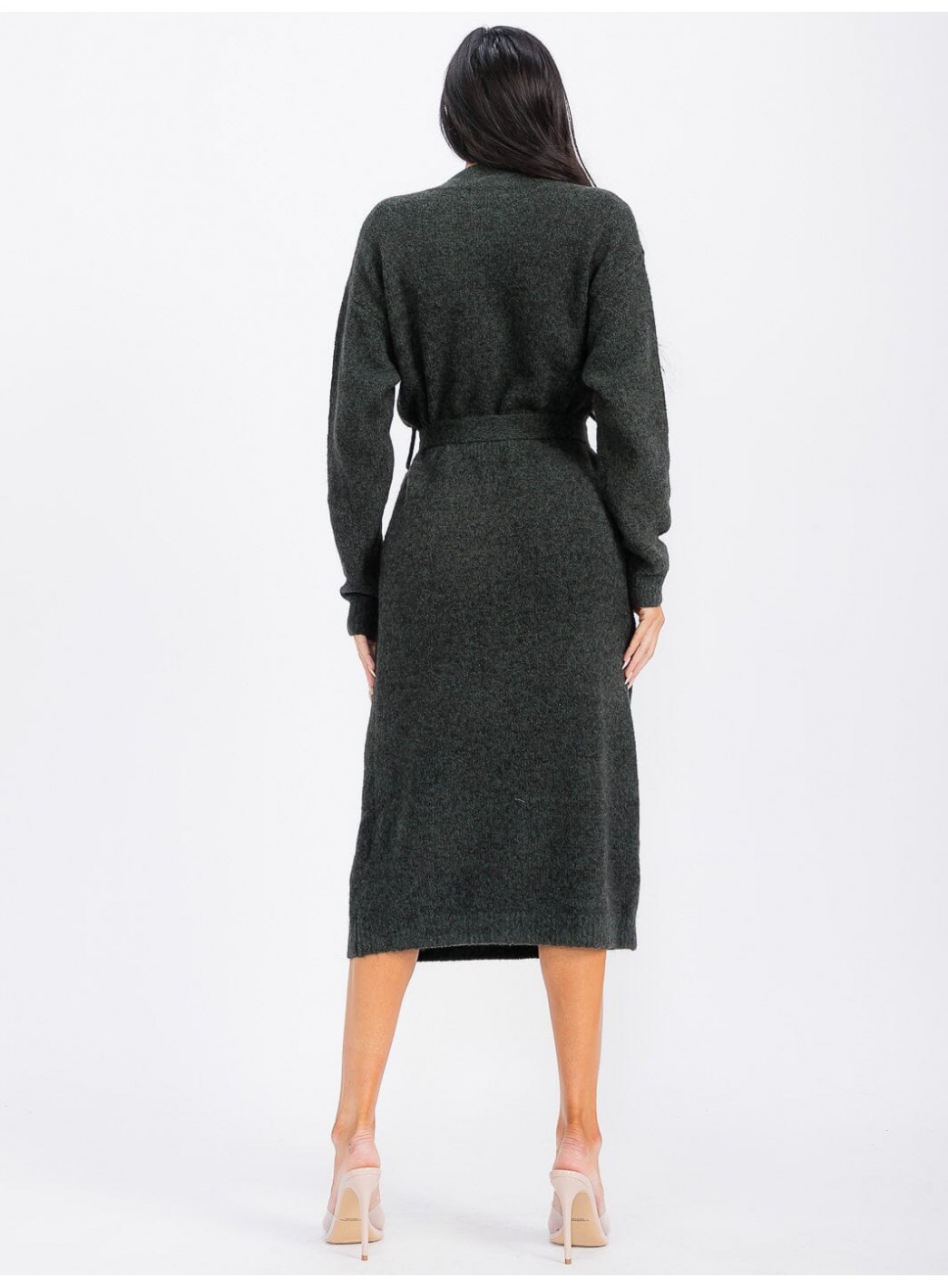 WOMEN'S LONG SLEEVE SELF TIE MAXI DRESS