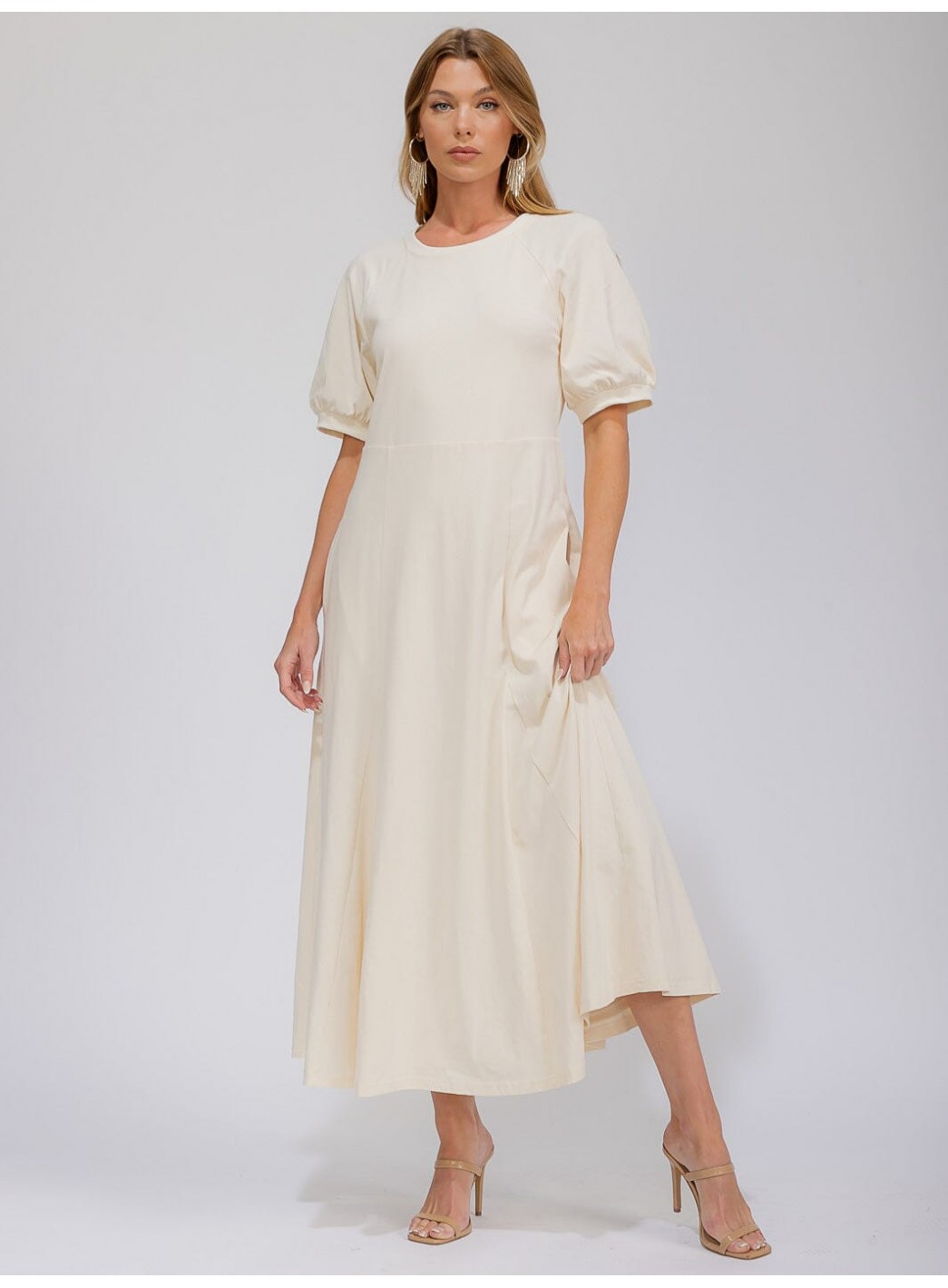 WOMEN'S SHORT SLEEVE FRONT POCKETS SOLID MAXI DRESS