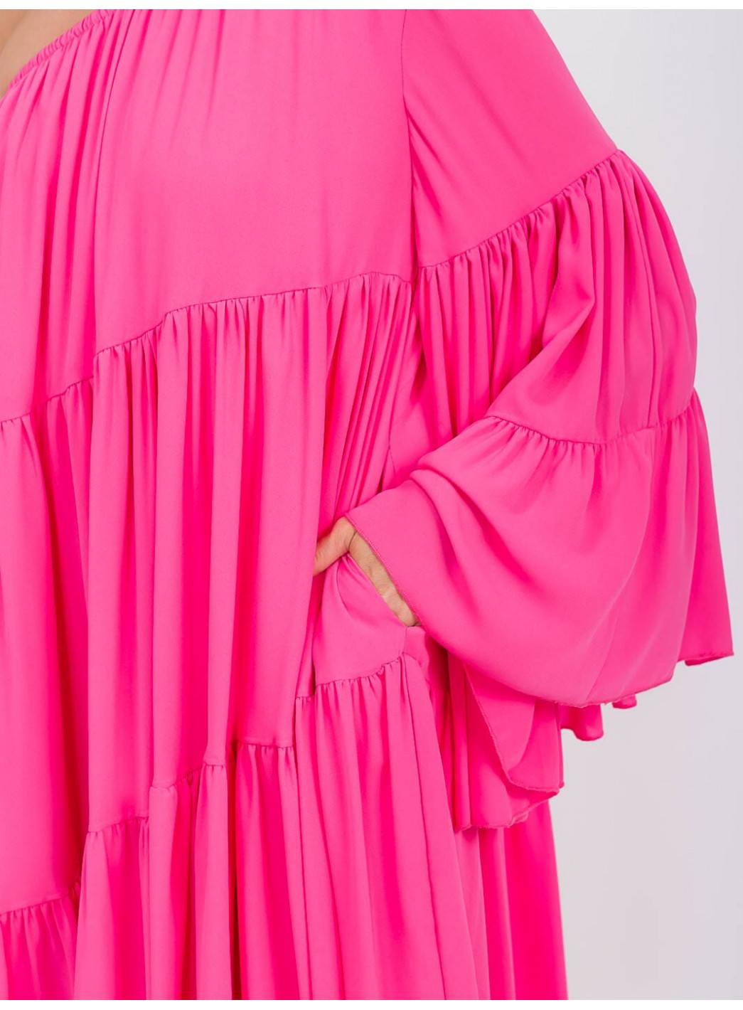 WOMEN'S ONE SHOLDER LONG SLEEVE POCKETS TIERED HIGH-LOW MIDI DRESS