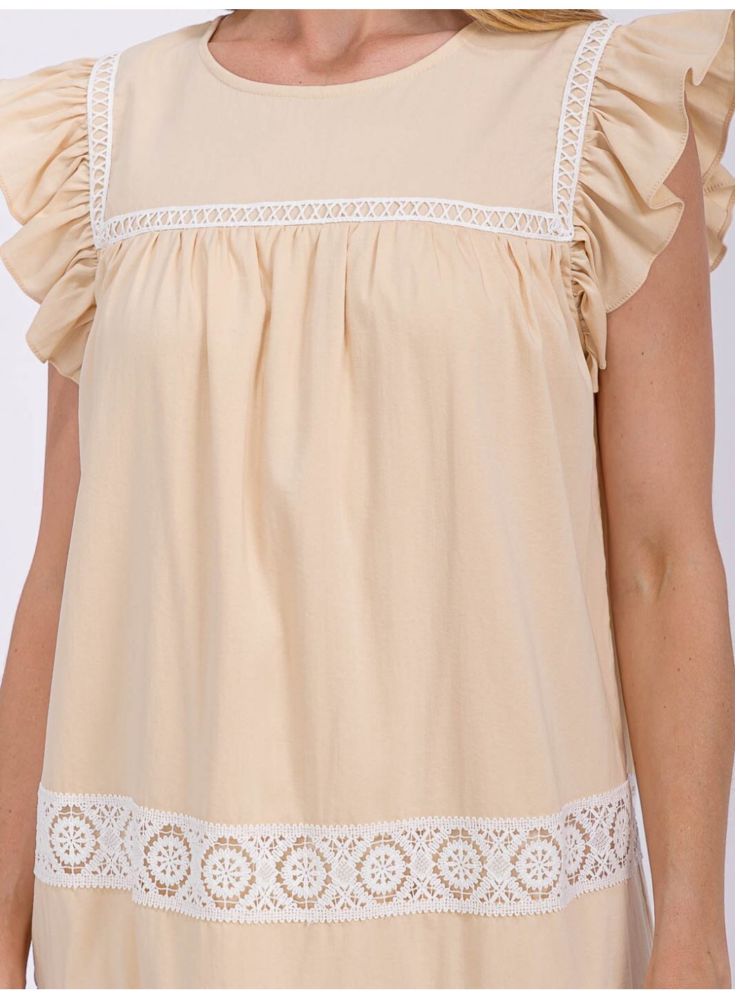 WOMEN'S RUFFLE SLEEVE TRIM DETAILED TIERED TUNIC MINI DRESS WOMEN'S RUFFLE SLEEVE TRIM DETAILED TIERED TUNIC MINI DRESS