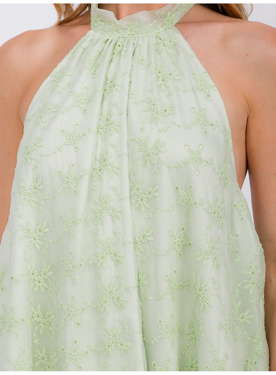 WOMEN'S SLEEVELESS HALTER NECK CROCHET FLORAL MINI DRESS WOMEN'S SLEEVELESS HALTER NECK CROCHET FLORAL MINI DRESS