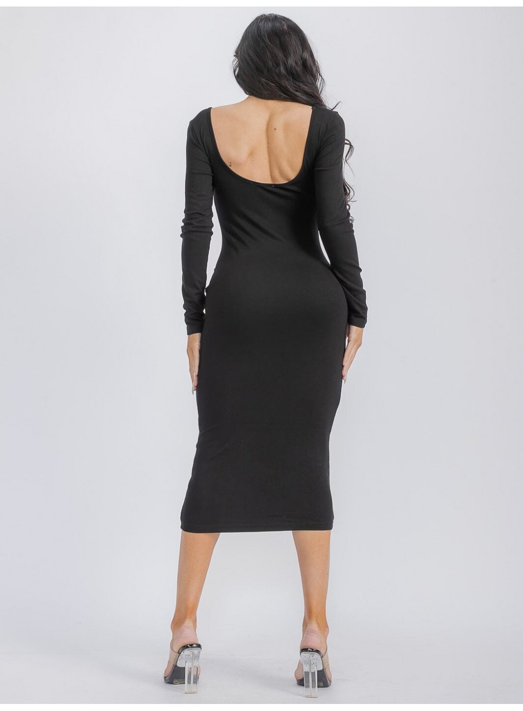 WOMEN'S LONG SLEEVE BODYCON MIDI DRESS
