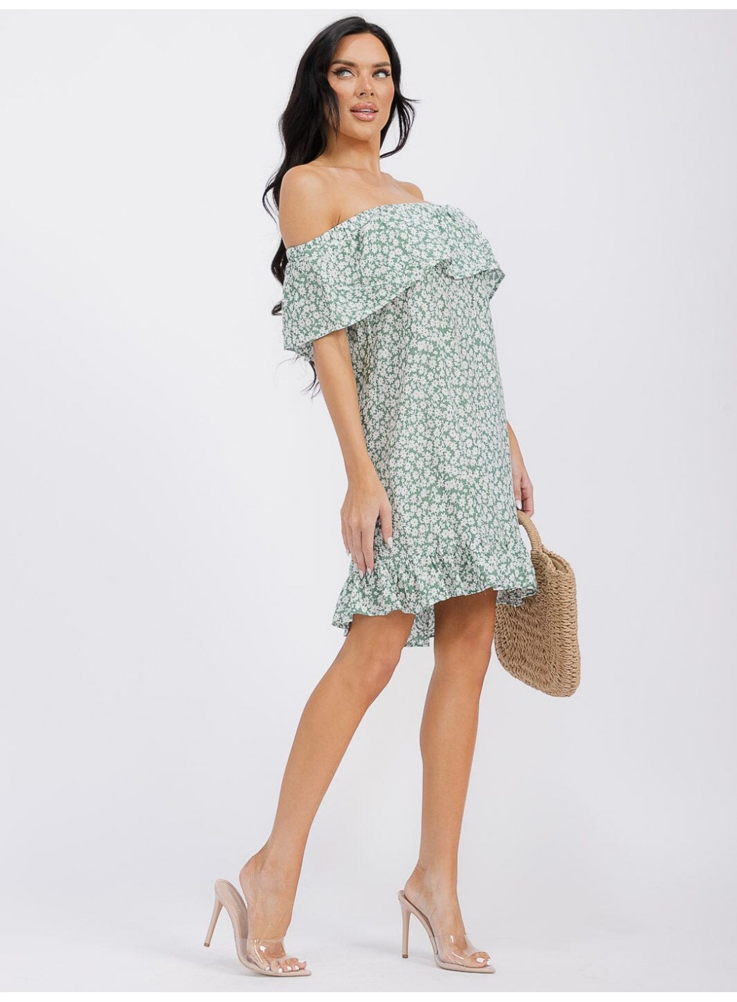 WOMEN'S SLEEVELESS OFF SHOULDER FLORAL MINI DRESS WOMEN'S SLEEVELESS OFF SHOULDER FLORAL MINI DRESS