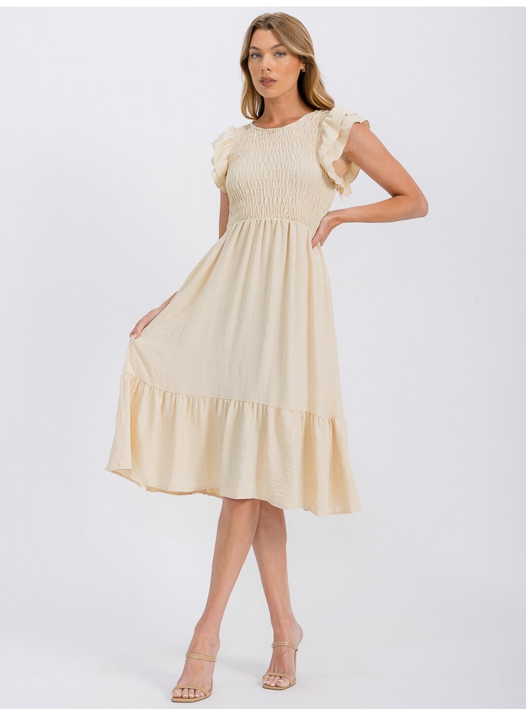 WOMEN'S RUFFLE SLEEVE FRONT POCKETS SMOC...