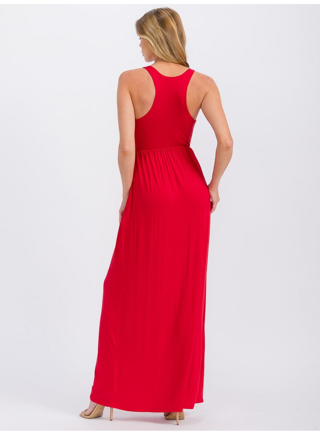 WOMEN'S SLEEVELESS ELASTIC WAIST FRONT POCKETS MAXI DRESS WOMEN'S SLEEVELESS ELASTIC WAIST FRONT POCKETS MAXI DRESS