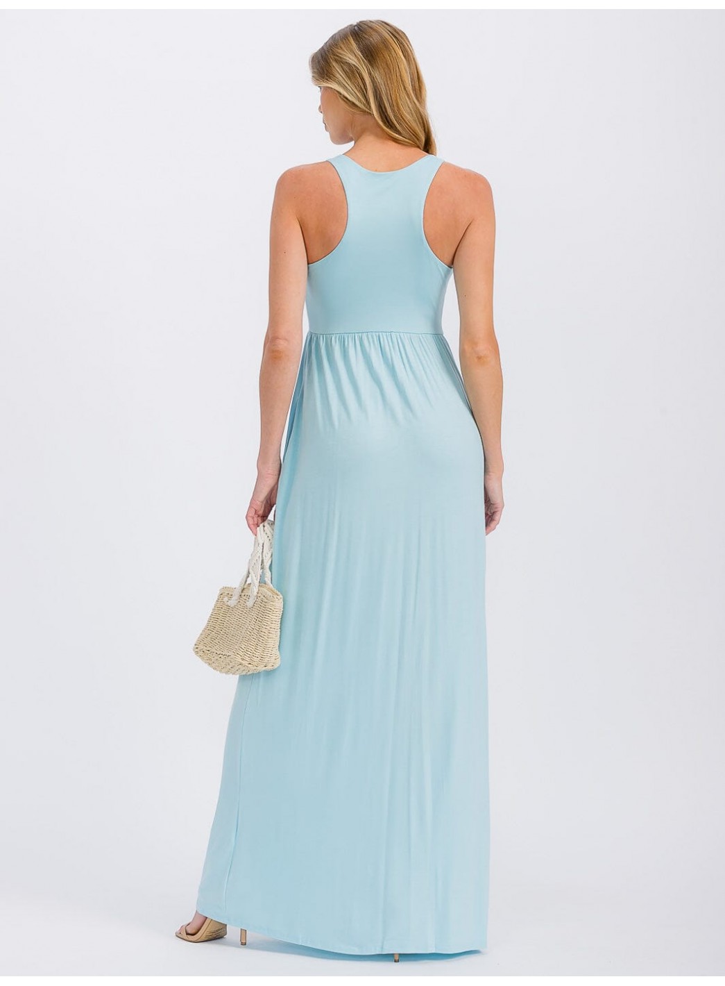 WOMEN'S SLEEVELESS ELASTIC WAIST FRONT POCKETS MAXI DRESS WOMEN'S SLEEVELESS ELASTIC WAIST FRONT POCKETS MAXI DRESS