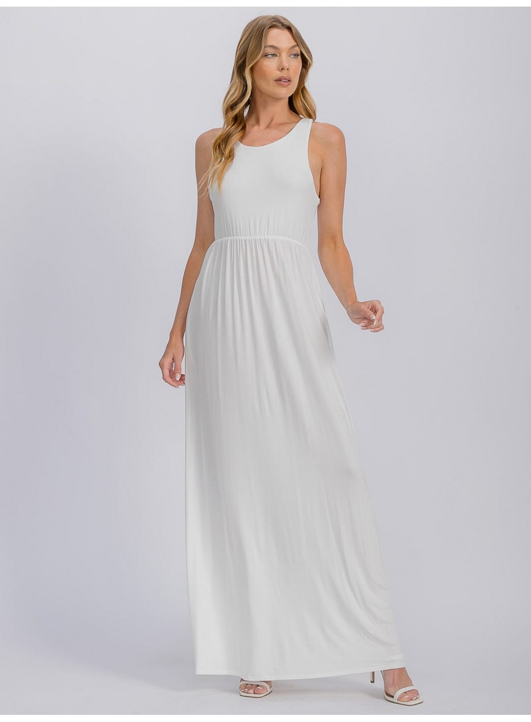 WOMEN'S SLEEVELESS ELASTIC WAIST FRONT POCKETS MAXI DRESS WOMEN'S SLEEVELESS ELASTIC WAIST FRONT POCKETS MAXI DRESS