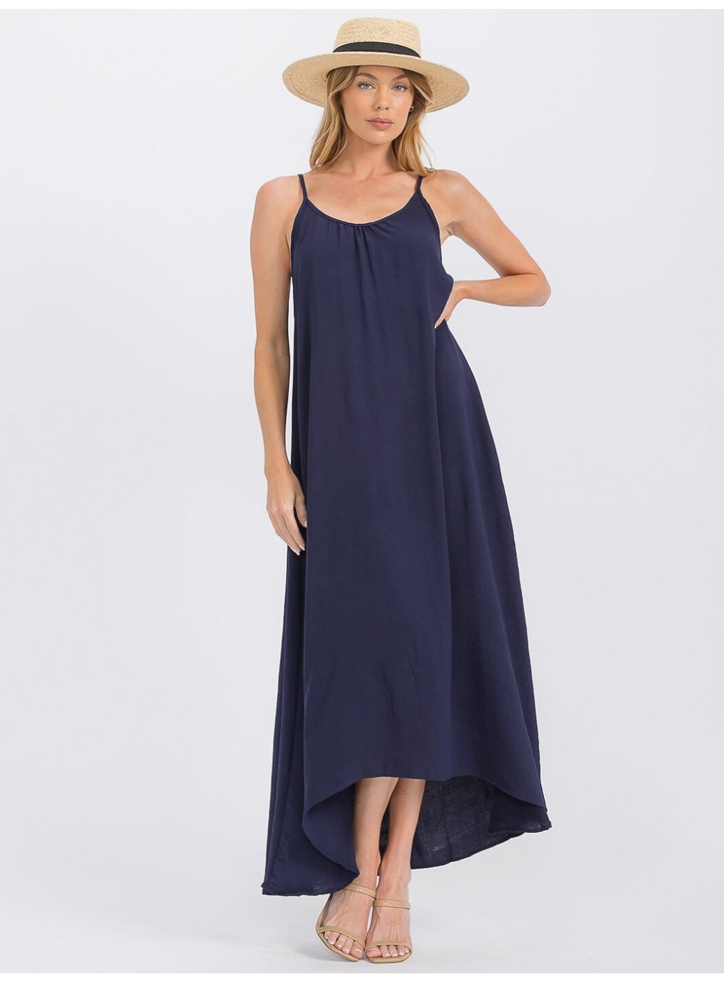 WOMEN'S SLEEVELESS OPEN BACK HIGH-LOW MAXI DRESS
