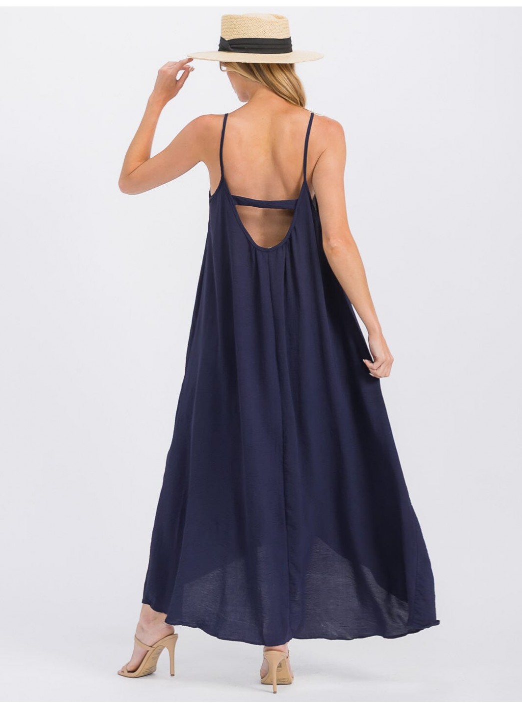 WOMEN'S SLEEVELESS OPEN BACK HIGH-LOW MAXI DRESS