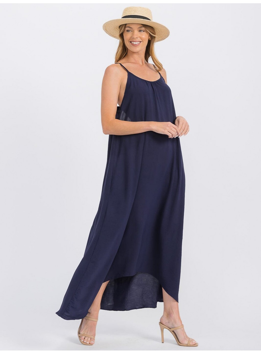 WOMEN'S SLEEVELESS OPEN BACK HIGH-LOW MAXI DRESS