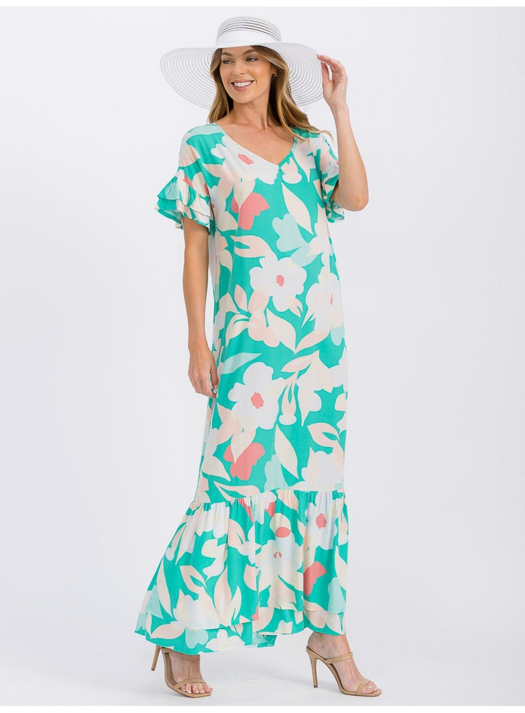 WOMEN'S SHORT SLEEVE V-NECK LOOSE FIT FL...