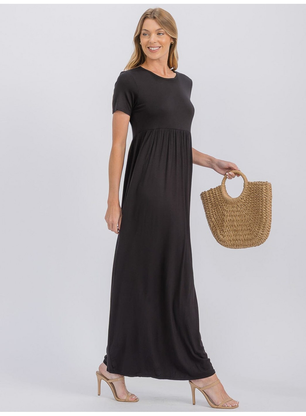 WOMEN'S SHORT SLEEVE ELASTIC WAIST FRONT...