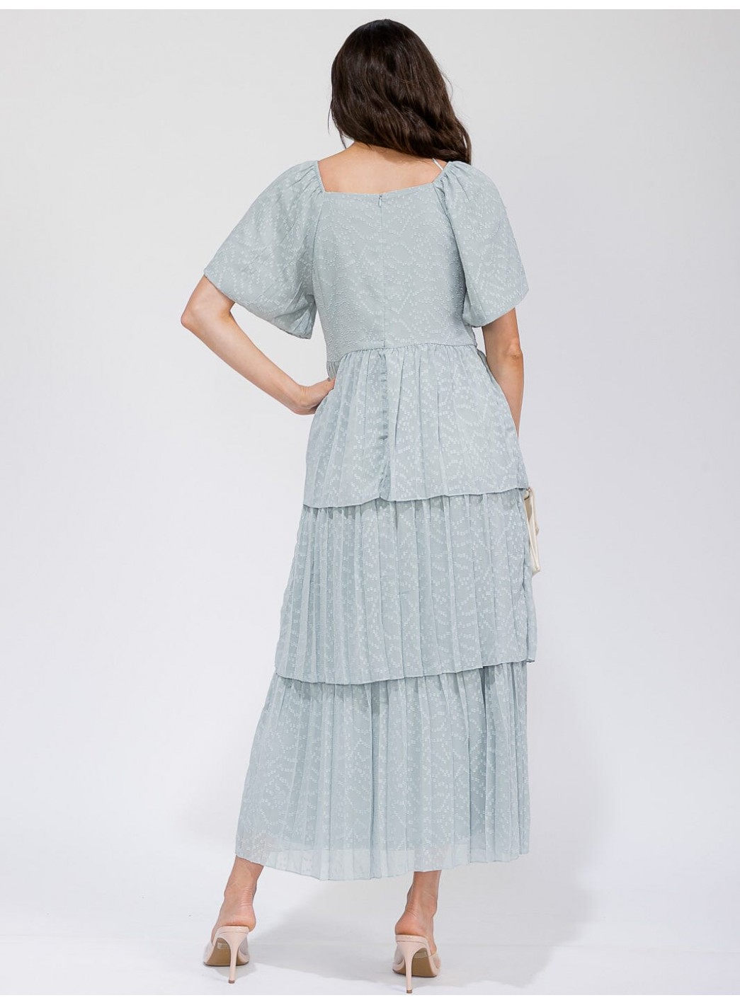 WOMEN'S SHORT SLEEVE V-NECK SWISS RUFFLE TIERED MAXI DRESS