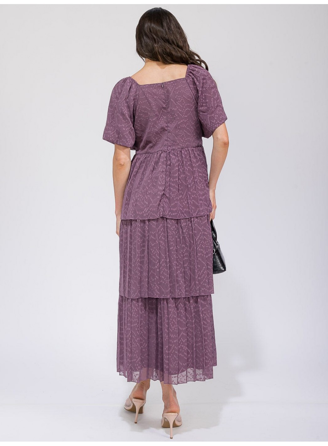 WOMEN'S SHORT SLEEVE V-NECK SWISS RUFFLE TIERED MAXI DRESS