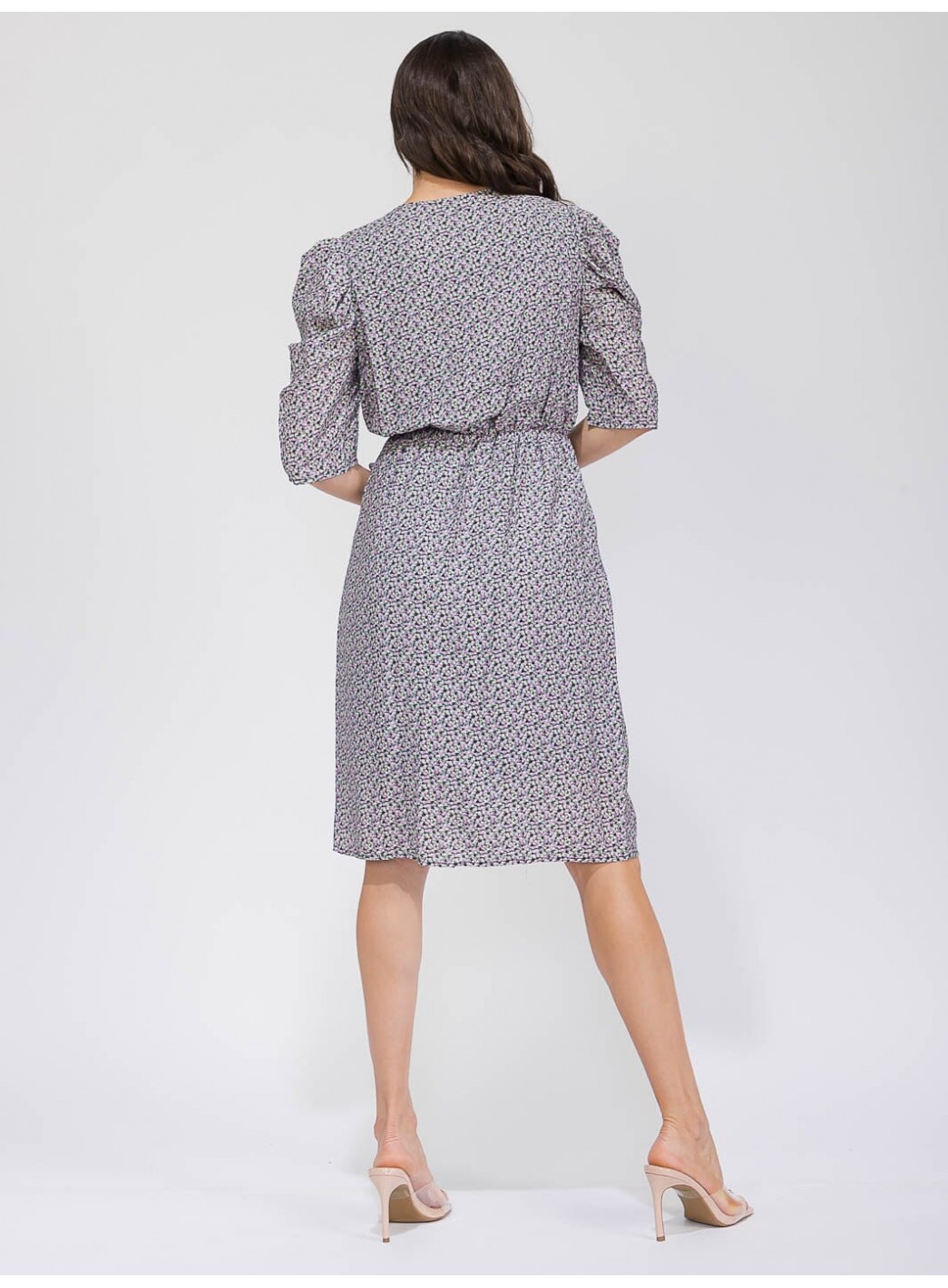 WOMEN'S SHORT SLEEVE SURPLICE SELF TIE FLORAL MIDI DRESS