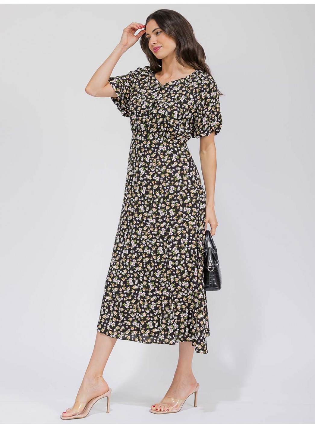 WOMEN'S SHORT SLEEVE BUTTON UP FRONT POCKETS FLORAL MAXI DRESS