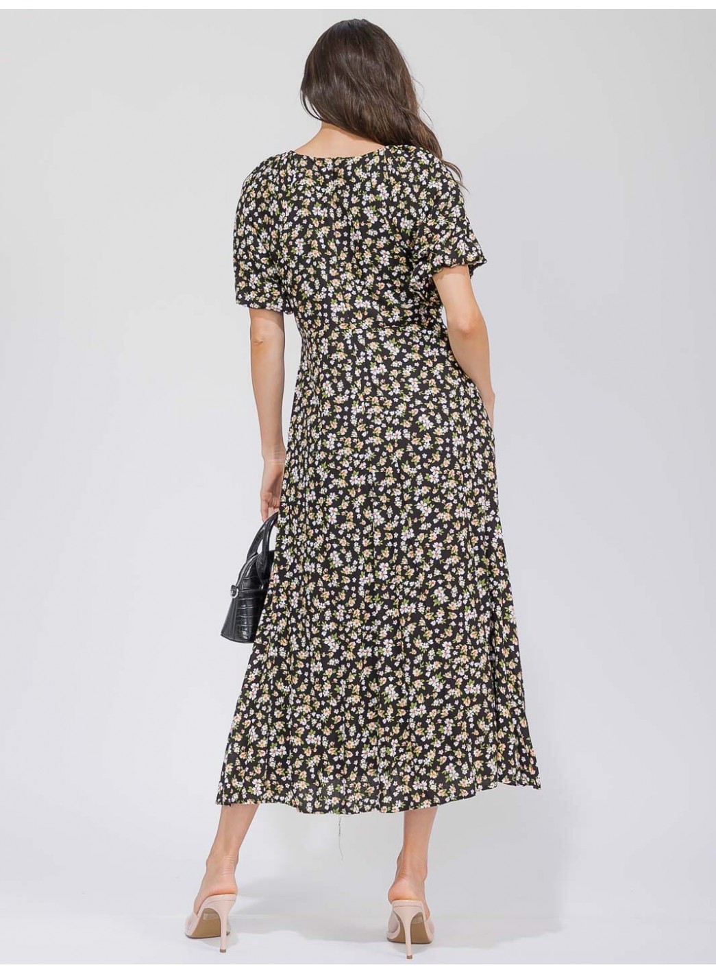 WOMEN'S SHORT SLEEVE BUTTON UP FRONT POCKETS FLORAL MAXI DRESS
