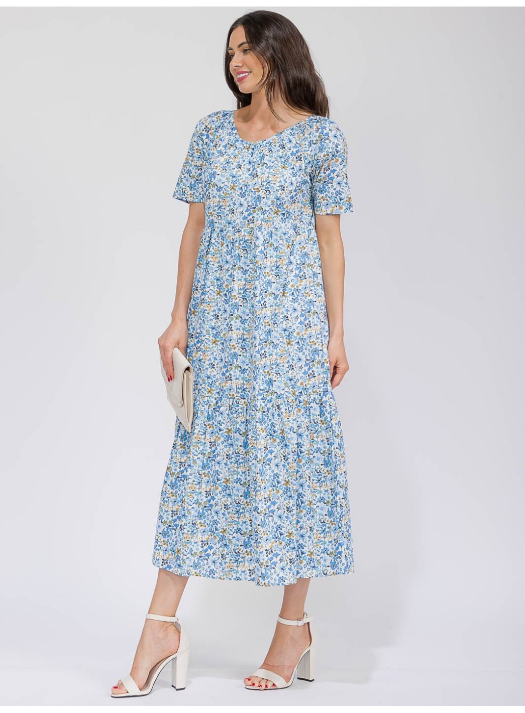 WOMEN'S SHORT SLEEVE V-NECK POCKETS TIERED FLORAL MAXI DRESS WOMEN'S SHORT SLEEVE V-NECK POCKETS TIERED FLORAL MAXI DRESS