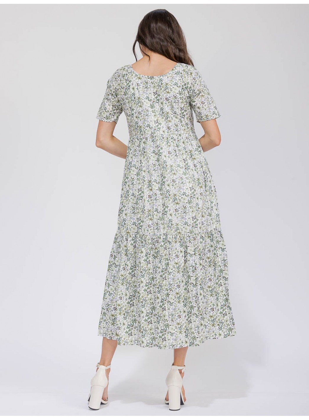 WOMEN'S SHORT SLEEVE V-NECK POCKETS TIERED FLORAL MAXI DRESS WOMEN'S SHORT SLEEVE V-NECK POCKETS TIERED FLORAL MAXI DRESS