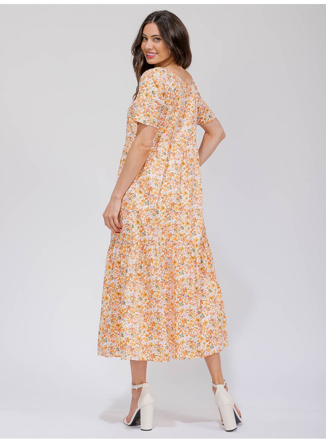 WOMEN'S SHORT SLEEVE V-NECK POCKETS TIERED FLORAL MAXI DRESS WOMEN'S SHORT SLEEVE V-NECK POCKETS TIERED FLORAL MAXI DRESS