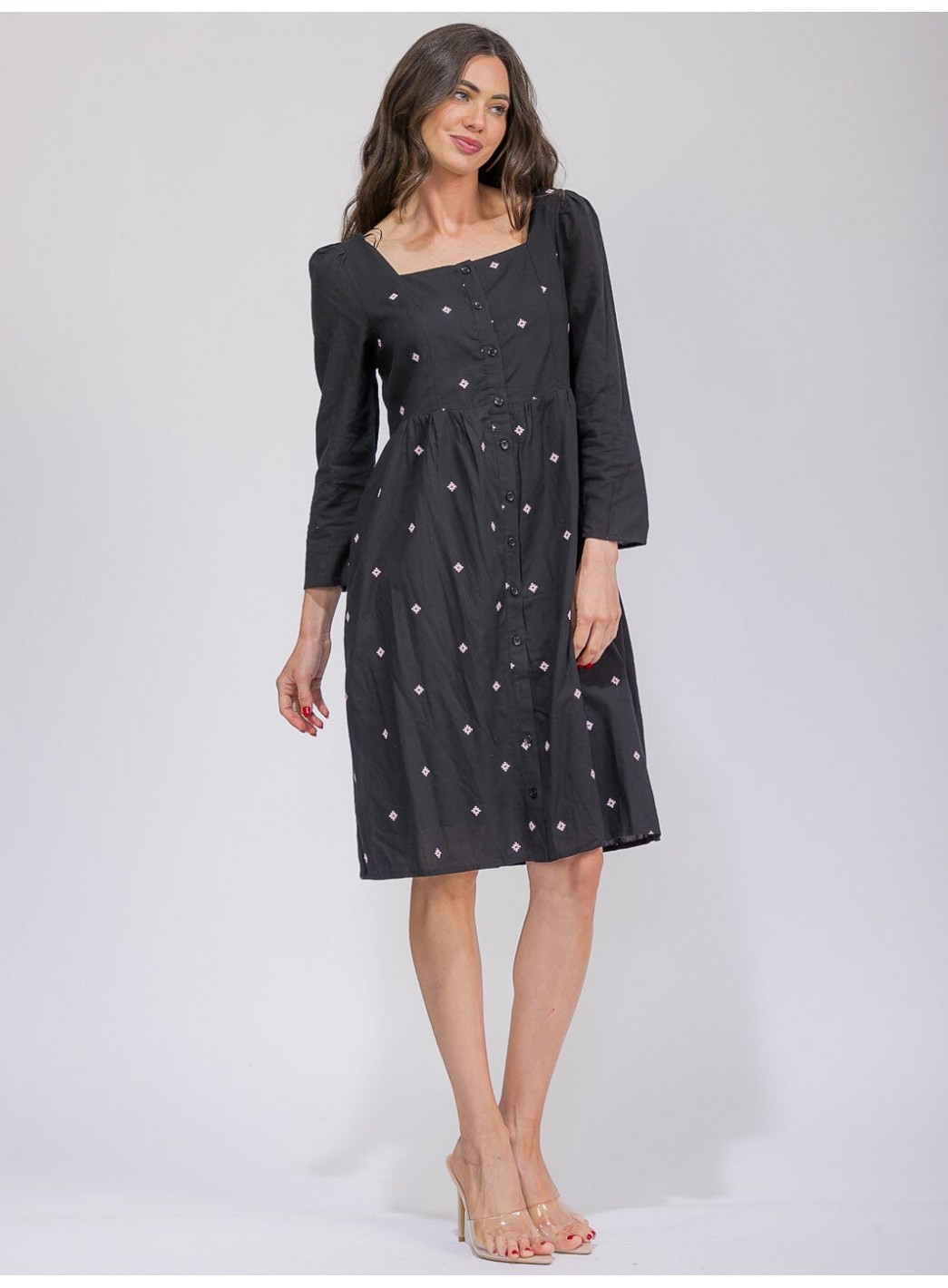 WOMEN'S LONG SLEEVE SQUARE NECK SMOCK FL...