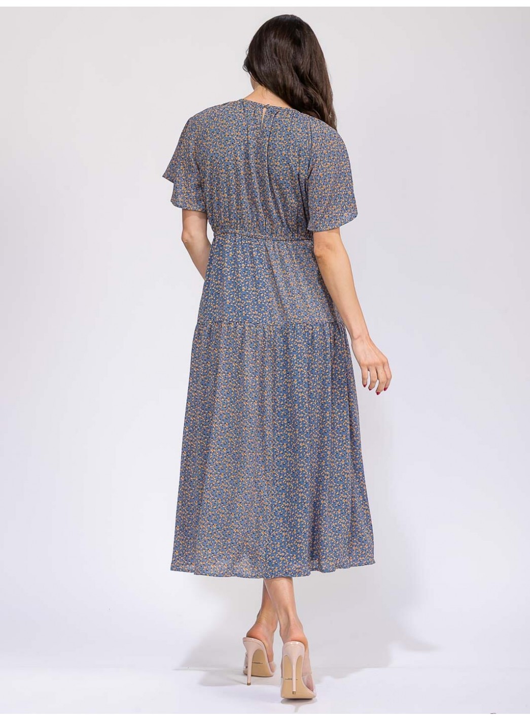 WOMEN'S SHORT SLEEVE ELASTIC WAIST FRONT POCKET FLORAL MAXI DRESS