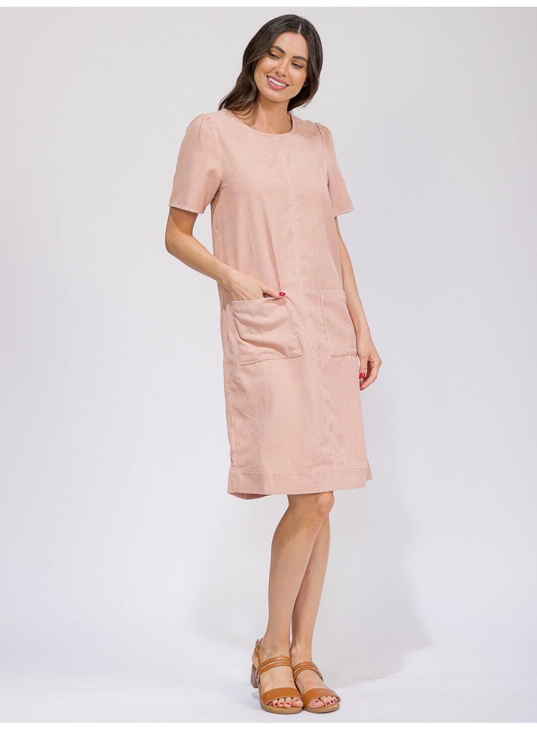 WOMEN'S SHORT SLEEVE FRONT POCKETS RIBBE...