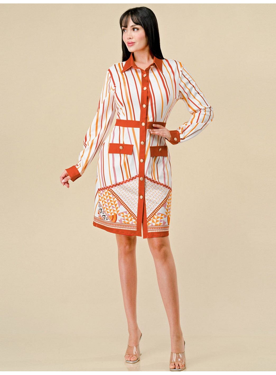 WOMEN'S LONG SLEEVES BUTTON UP MULTI PRI...