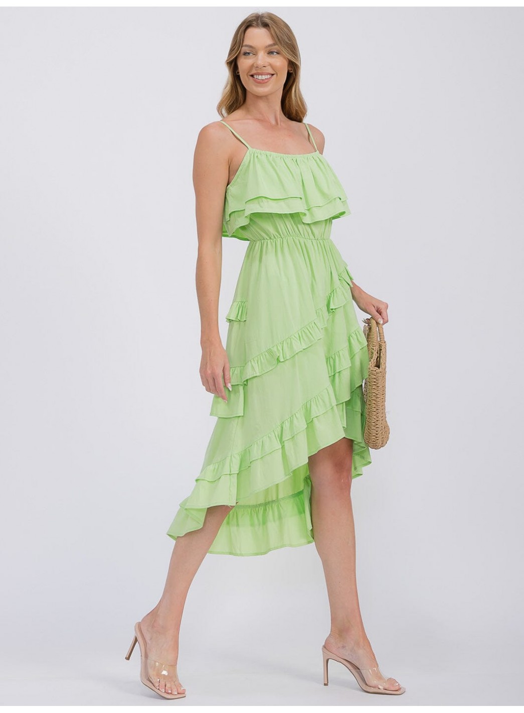WOMEN'S SLEEVELESS RUFFLE TIERED HIGH-LO...