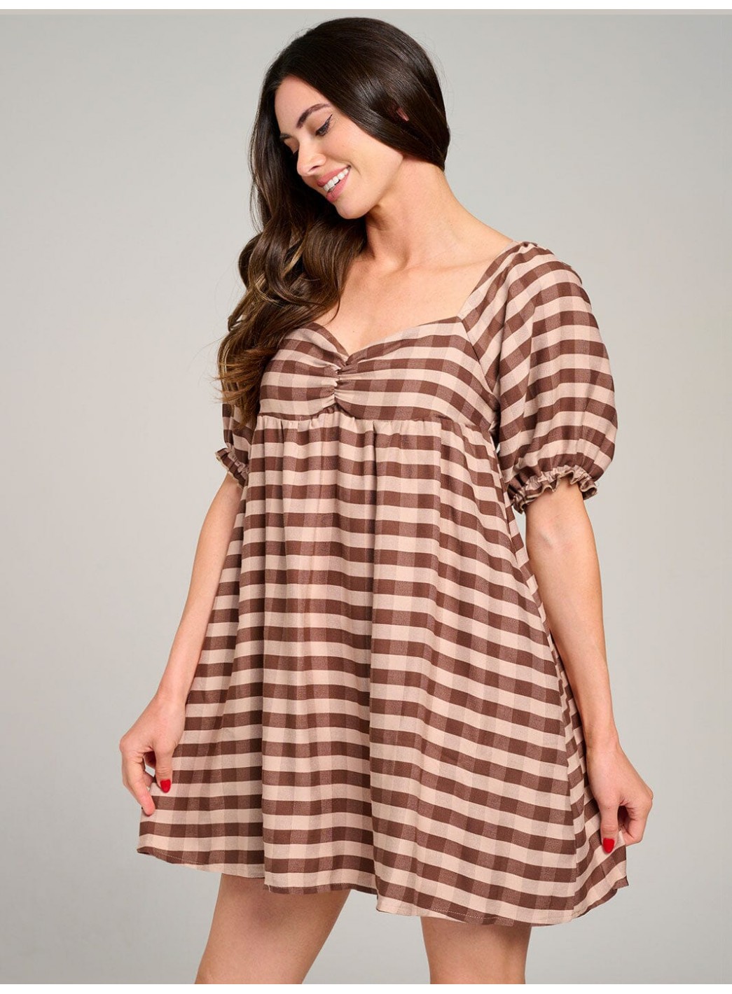 WOMEN'S SHORT PUFF SLEEVE OPEN BACK COLORBLOCK STRIPES MINI DRESS