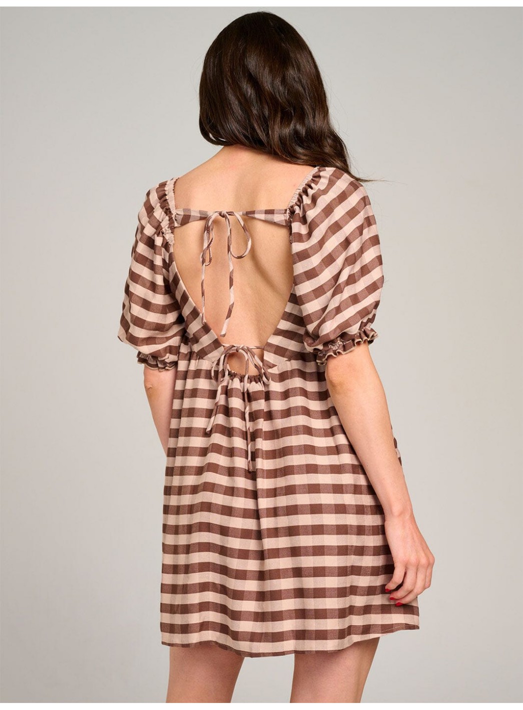 WOMEN'S SHORT PUFF SLEEVE OPEN BACK COLORBLOCK STRIPES MINI DRESS