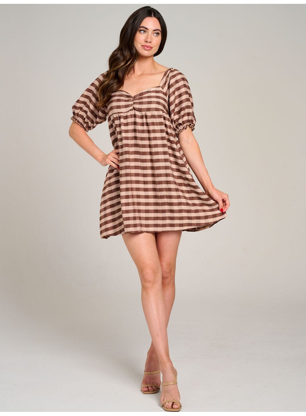 WOMEN'S SHORT PUFF SLEEVE OPEN BACK COLORBLOCK STRIPES MINI DRESS