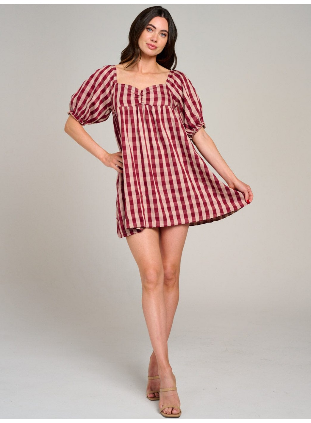 WOMEN'S SHORT PUFF SLEEVE OPEN BACK COLORBLOCK STRIPES MINI DRESS