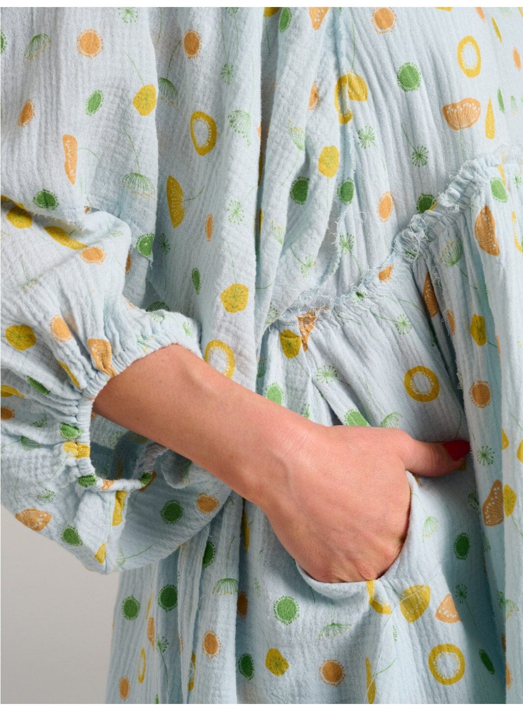 WOMEN'S LONG SLEEVE POCKETS PRINTED TUNIC MINI DRESS