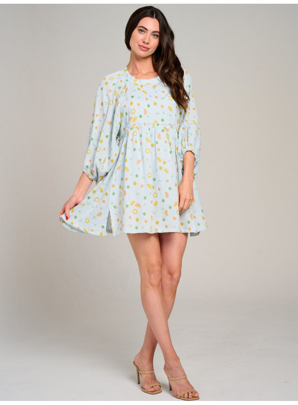 WOMEN'S LONG SLEEVE POCKETS PRINTED TUNIC MINI DRESS