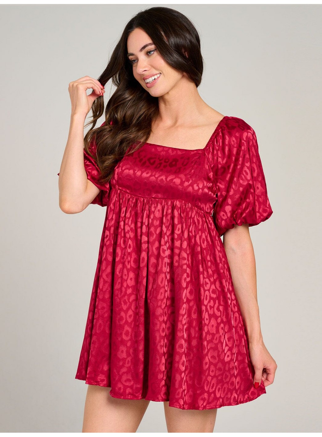 WOMEN'S SHORT PUFF SLEEVE SQUARE NECK FIT & FLARE MINI DRESS