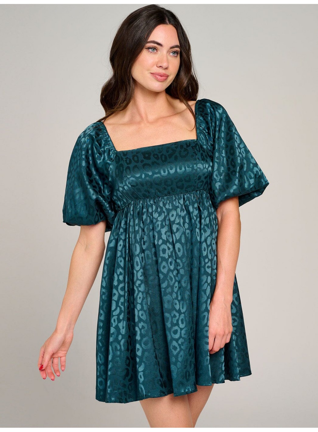 WOMEN'S SHORT PUFF SLEEVE SQUARE NECK FIT & FLARE MINI DRESS