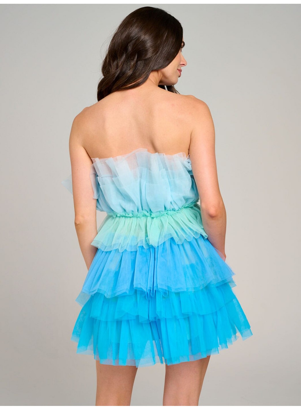 WOMEN'S SLEEVELESS ORGANZA TIERED RUFFLE TUBE COLORBLOCK MINI DRESS