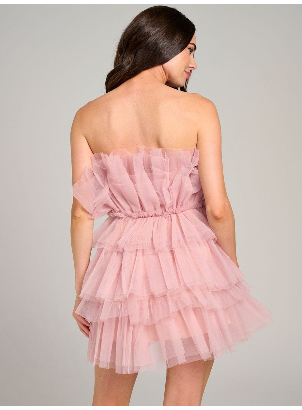 WOMEN'S SLEEVELESS ORGANZA TIERED RUFFLE TUBE MINI DRESS