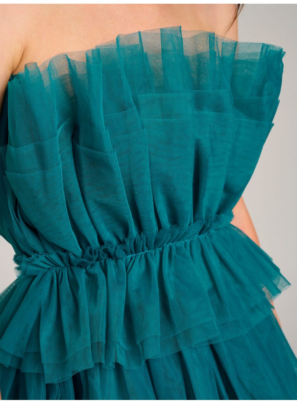 WOMEN'S SLEEVELESS ORGANZA TIERED RUFFLE TUBE MINI DRESS