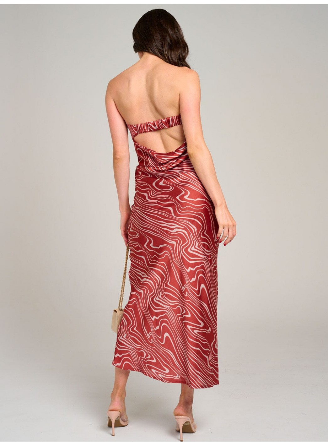WOMEN'S SLEEVELESS OPEN BACK PRINTED TUBE MAXI DRESS
