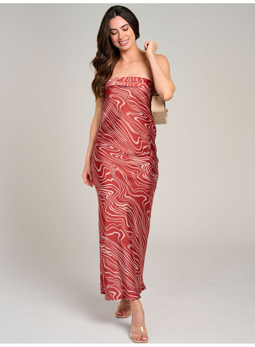 WOMEN'S SLEEVELESS OPEN BACK PRINTED TUBE MAXI DRESS
